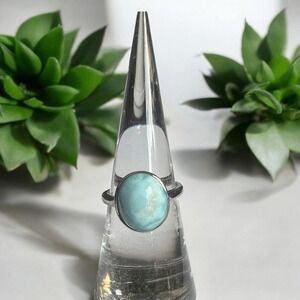 Larimar Crystal Oval Gemstone Ring Size 7 Adjustable (#5)